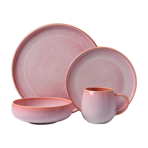 Hualian Factory OEM ODM Nordic Style Reactive Glaze Stoneware Ceramic Dinnerware 16-Piece Set Microwave Dishwasher Oven Safe