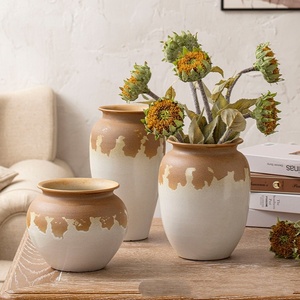 Wabi-Sabi Style Coarse Pottery Stoneware Ceramic Vase For Tabletop Sunflower Dried Flower Display