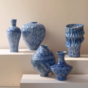 Wholesale Modern Art Blue Stoneware Vase Factory Direct Handcrafted Blue Porcelain Collection