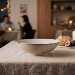 Cream White Round Banded Stackable Ceramic Dinner Plate