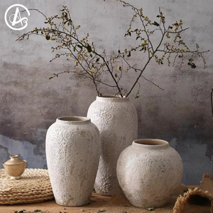 ARM LVG Vintage Japandi Wabi-Sabi Mottled Porcelain Floral Container Stoneware Handmade Wide Mouth