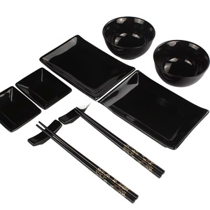 12 Pcs Asian Japanese Plant Ceramic Sushi Set Stoneware Square Dinnerware Crockery Set Utensils Kit Microwave Dishwasher Safe